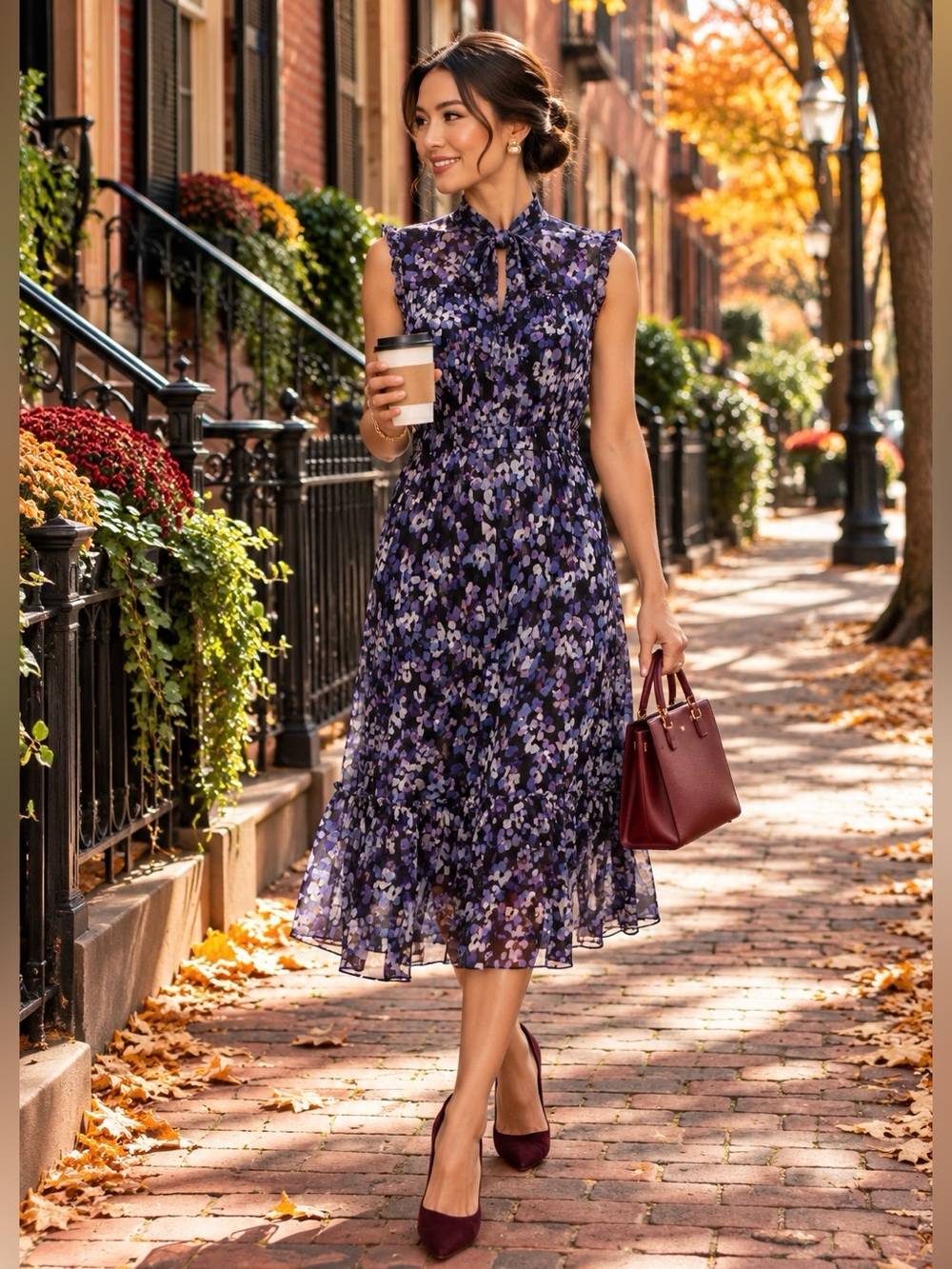 Kate Spade Black & Purple Floral Midi Dress - XS